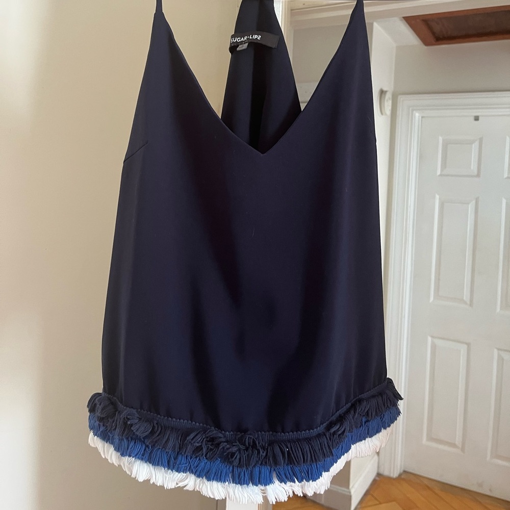 Sugar & Lips Navy Tank with frill size S